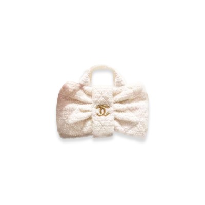 CHANEL MINI BOW BAG TWEED & GOLD METAL WHITE AS5849 (26*18*5cm)